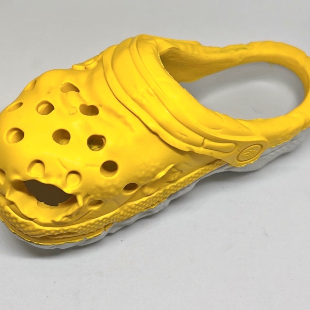 Large Yellow Natural Rubber Dog Chew Toy Slipper | Treat Dispenser | 6x3 in